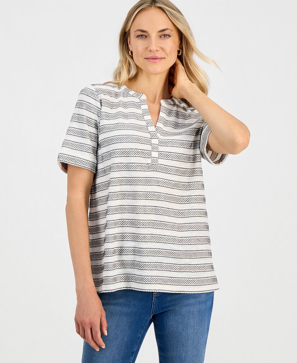 Style & Co Women's Striped Split-Neck Short-Sleeve Top, Macy's Exclusive
