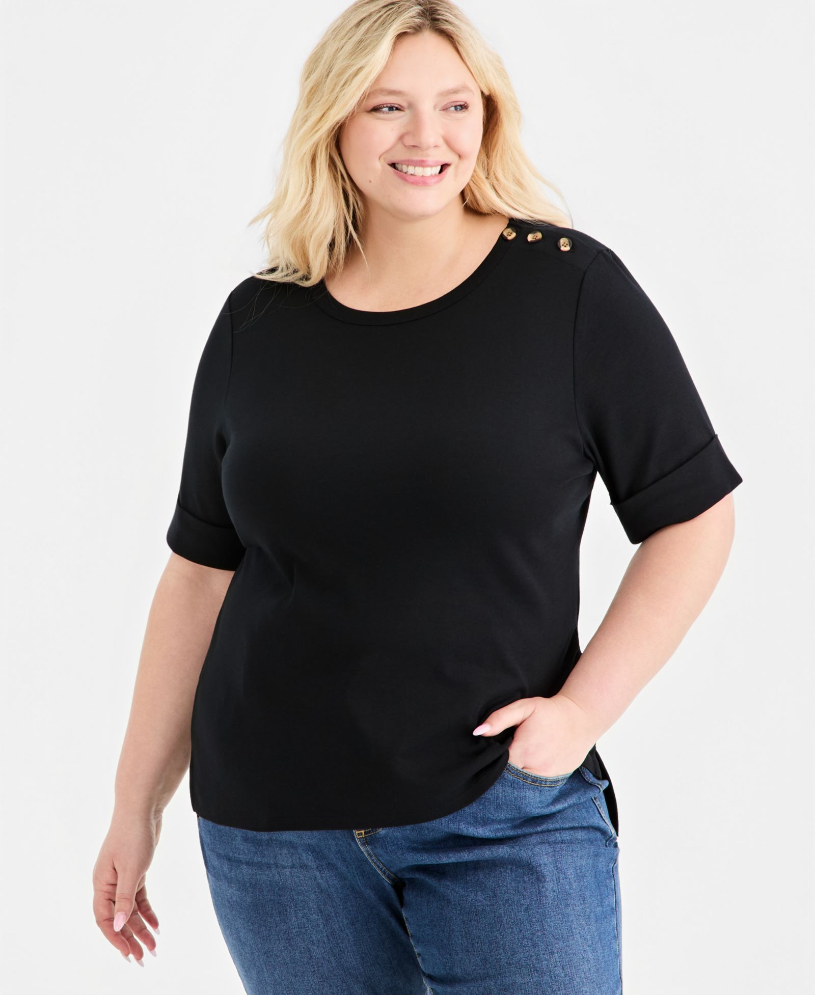 Style & Co топ Plus Size с разрезом на плече и воротником лодочкой