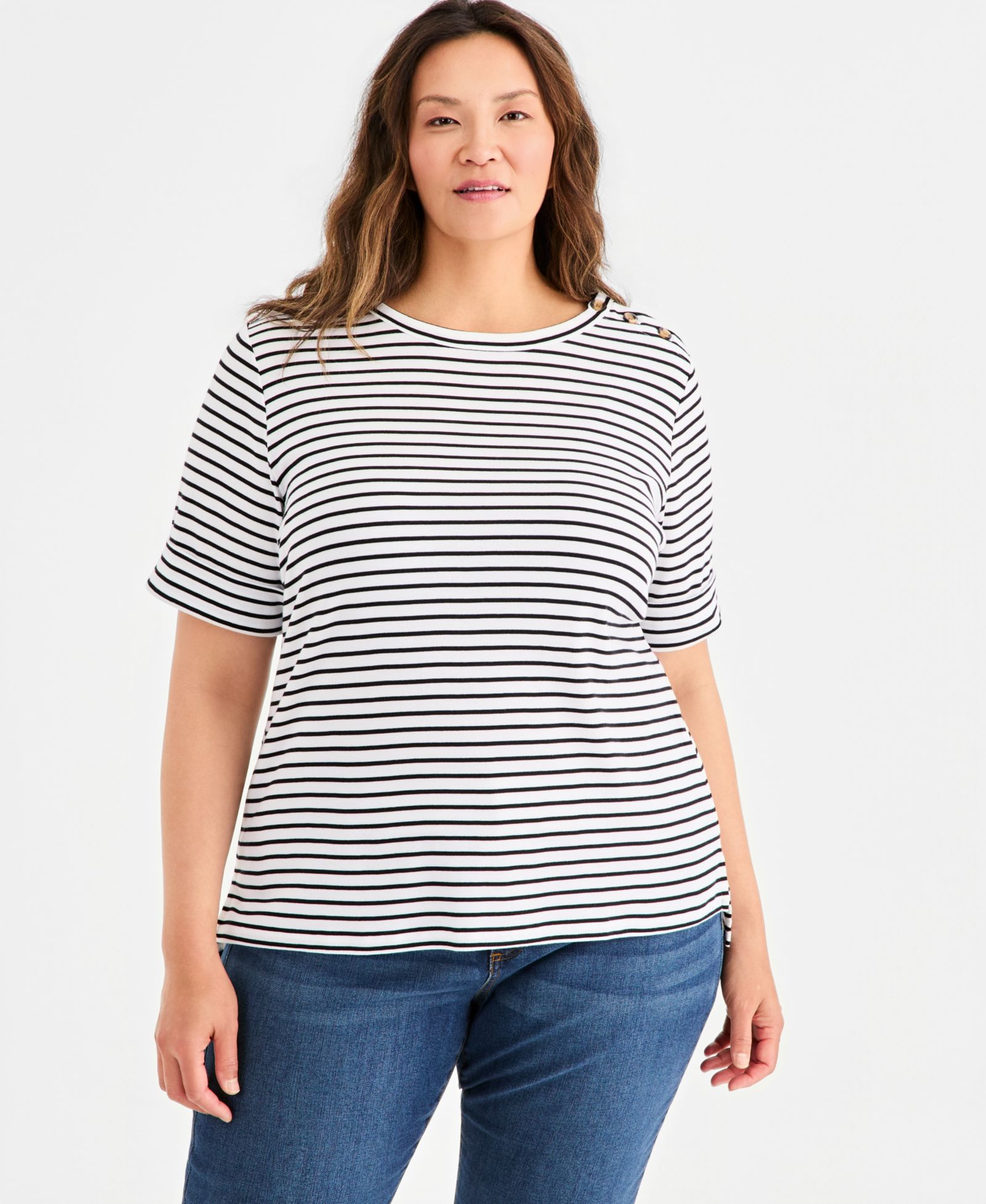 Style & Co Plus Pima Cotton Boat-Neck Elbow Sleeve Top, Macy's Exclusive