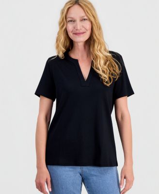 Style & Co Women's Cotton Short-Sleeve Split-Neck Top, Macy's Exclusive