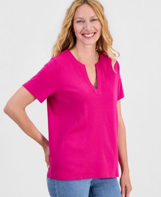 Женский топ Style & Co Cotton Short-Sleeve Split-Neck