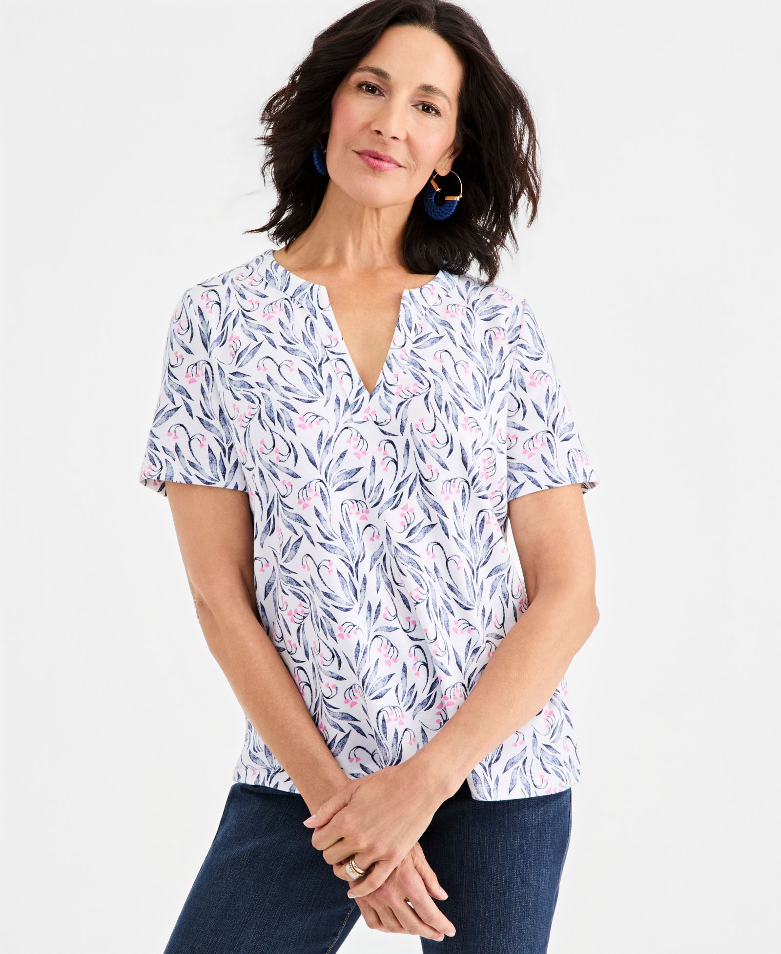 Style & Co Women's Printed Short-Sleeve Split-Neck Top, Macy's Exclusive