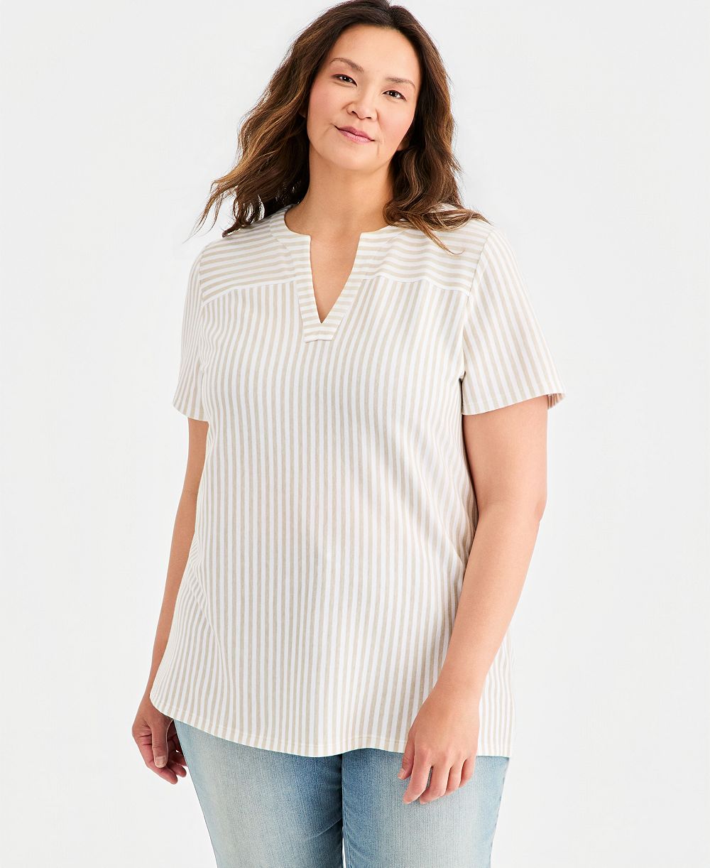Style & Co Plus Size Short-Sleeve Split-Neck Knit Top, Macy's Exclusive