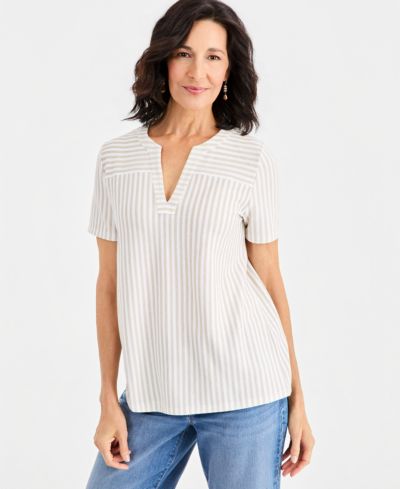 Женский трикотажный топ Style & Co Short-Sleeve Split-Neck Knit Top