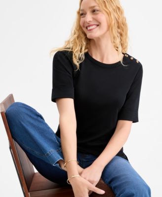 Топ Style & Co Women's Pima Cotton Boat-Neck Elbow Sleeve