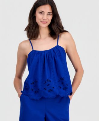Женский топ On 34th Linen-Blend Cutwork-Hem