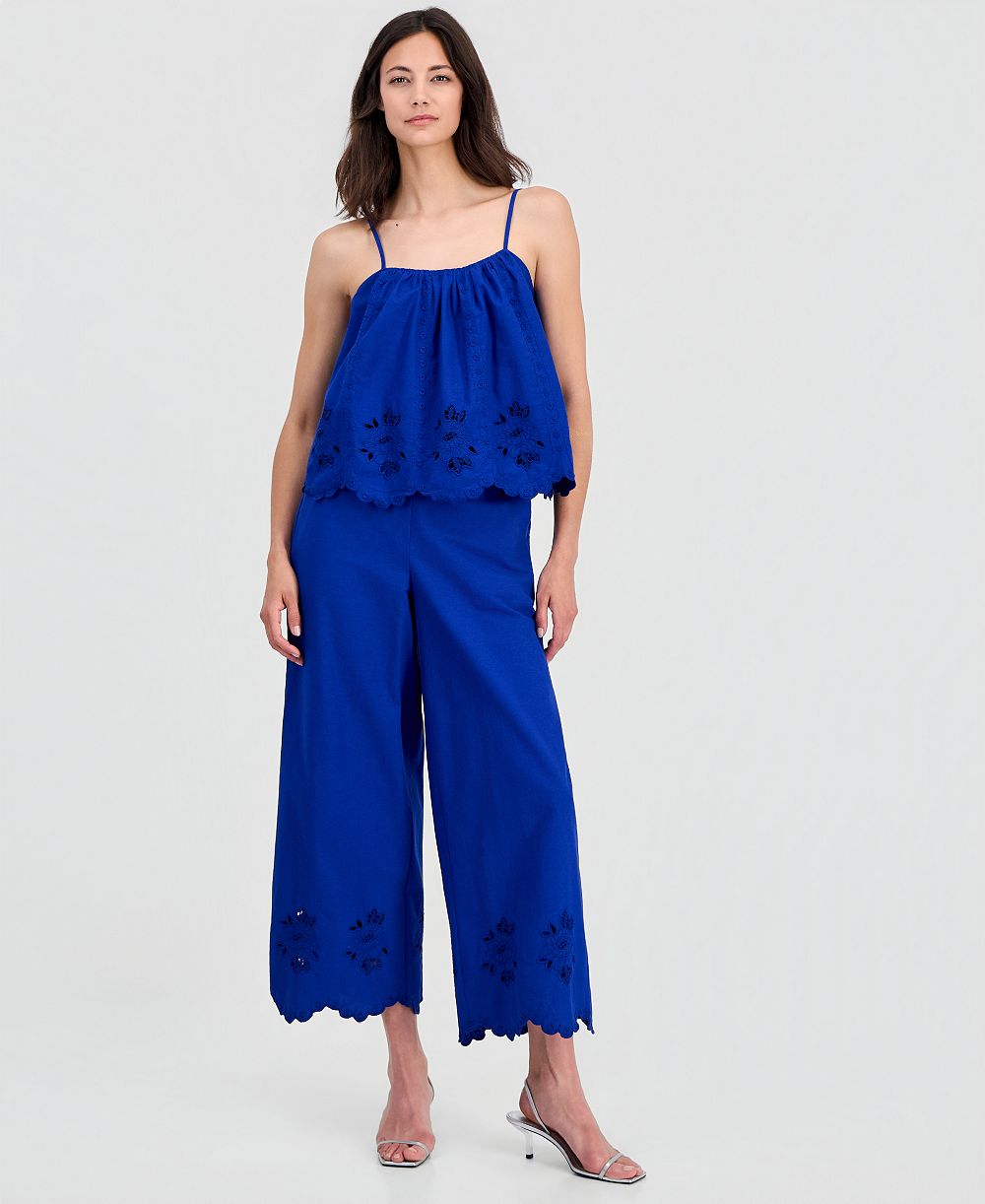 On 34th Women's Linen-Blend Cutwork-Hem Pull-On Pants, Macy's Exclusive