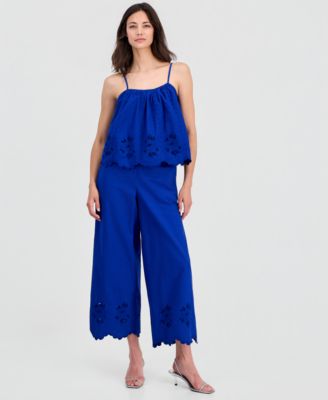 On 34th Women's Linen-Blend Cutwork-Hem Pull-On Pants, Macy's Exclusive