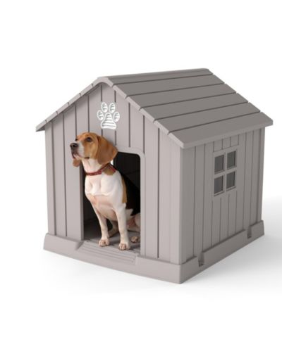 Decksplore 31 inch pointed dog house All Weather Insulated Shelter for Medium Dogs with Waterproof Design