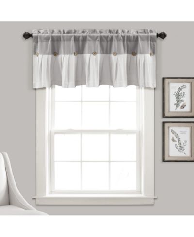 Lush Decor Linen Button Farmhouse Valance, Kitchen Curtains Valances, Block Design with Husk Button