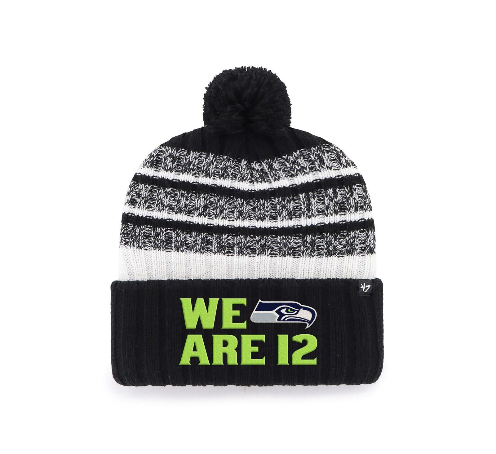 Вязаная шапка '47 Brand для мужчин, Seattle Seahawks, черная/темно-синяя, с помпоном