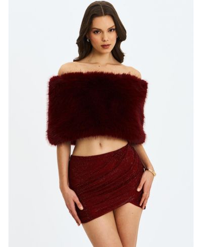 Miss Circle Женский укороченный топ Darla Burgundy Faux Fur Off-Shoulder