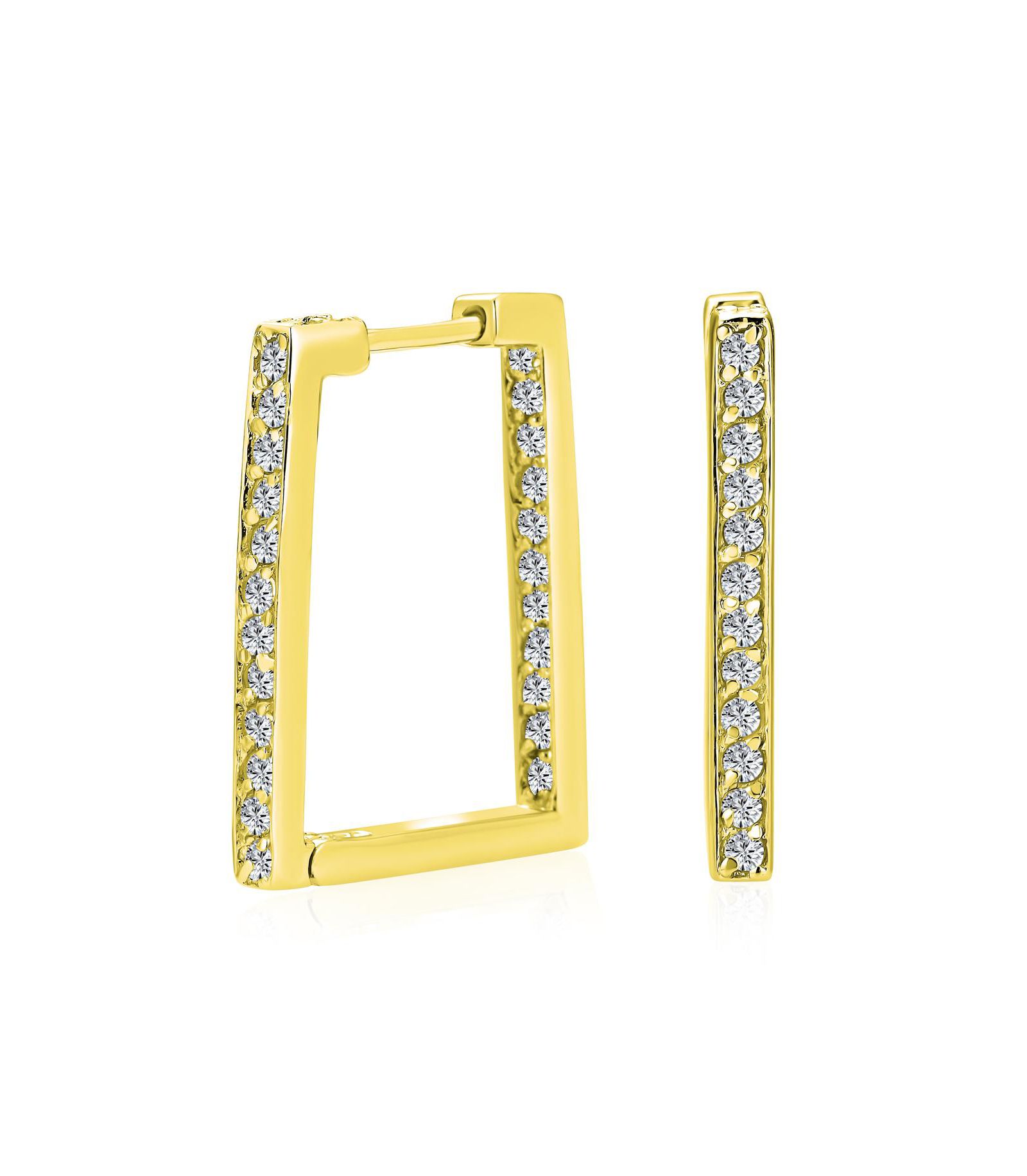 Bling Jewelry Modern Inside Out CZ Rectangle Hoop Earrings Gold Plated Sterling Silver