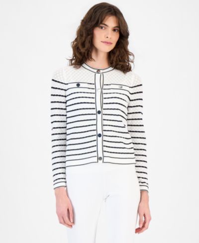 Anne Klein Women's Stitch Stripe Button-Front Cardigan