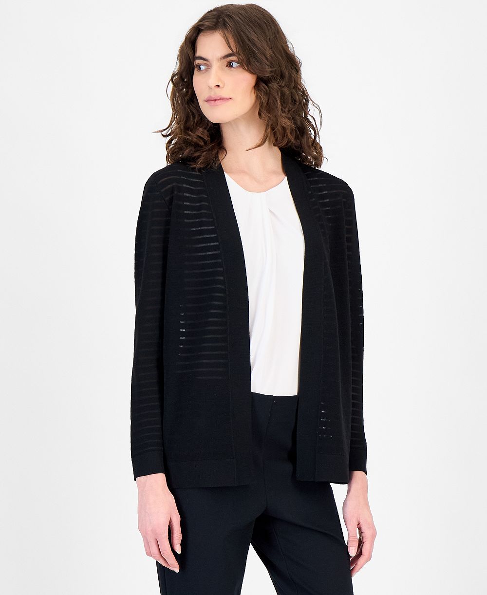 Anne Klein Women's Open-Front Sheer-Stripe Cardigan