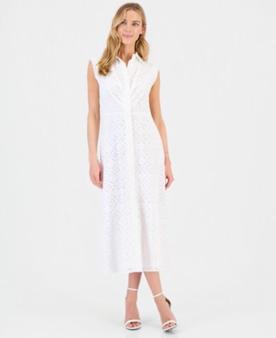 Anne Klein Женское вышитое платье-рубашка с ажурными вставками