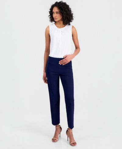 Anne Klein Women's Stretch Crepe Pull-On Hollywood Waist Straight Ankle Pants
