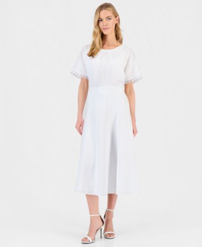 Anne Klein Women's Linen-Blend Pull-On A-Line Midi Skirt