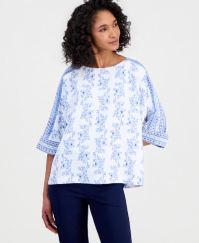 Anne Klein Women's 3/4-Sleeve Boat-Neck Top