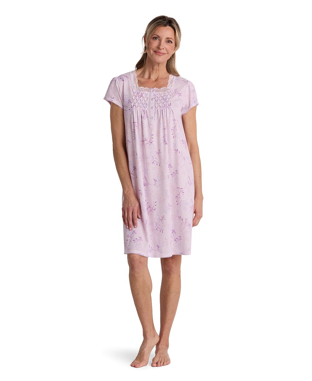 Miss Elaine Women's Short-Sleeve Solid Short Gown