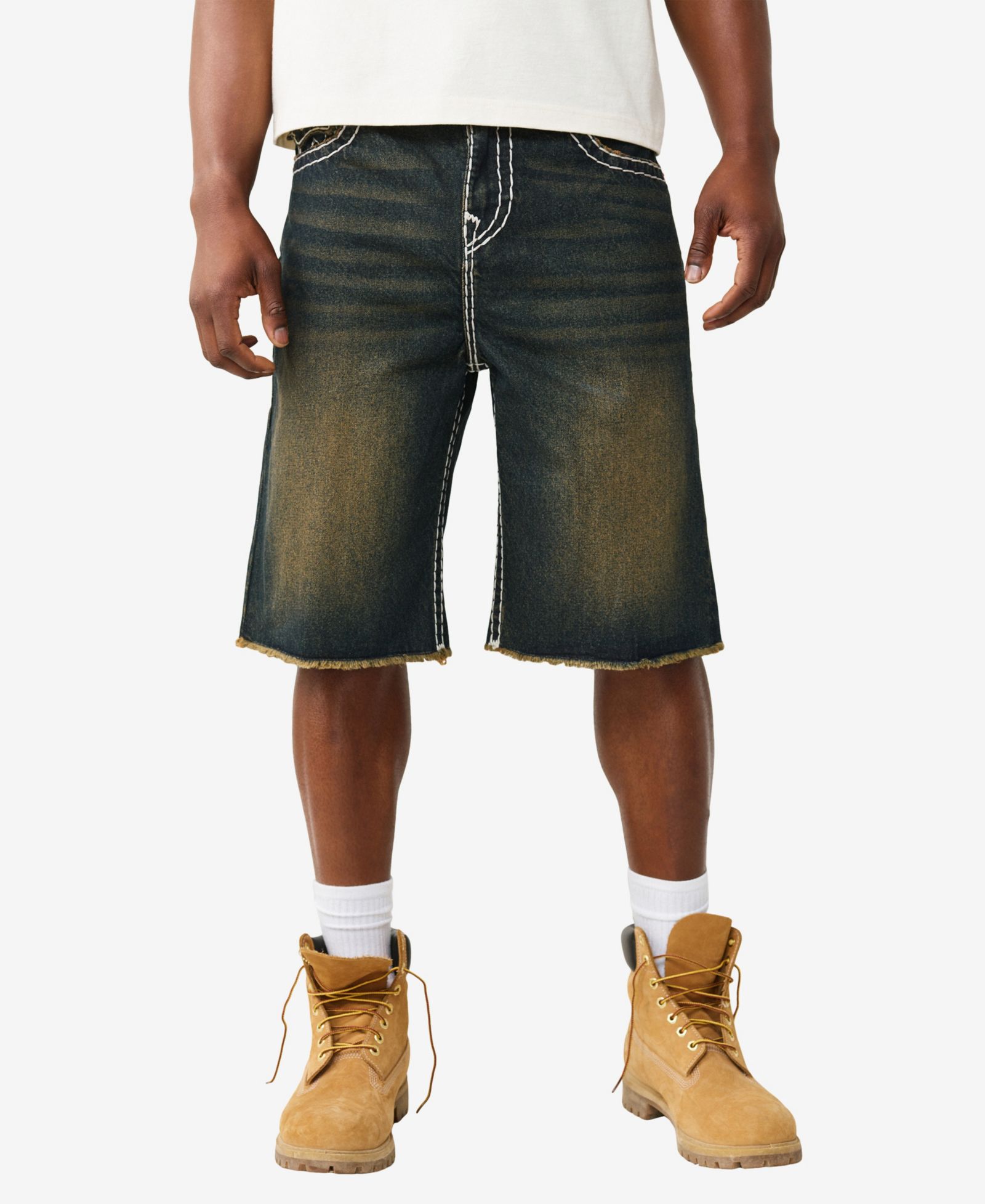 True Religion Men's Vinny Baggy Fray Flap Shorts