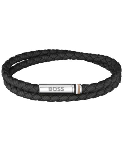 Hugo Boss Men Ares Summer Stainless Steel Black Nylon Cord Bracelet