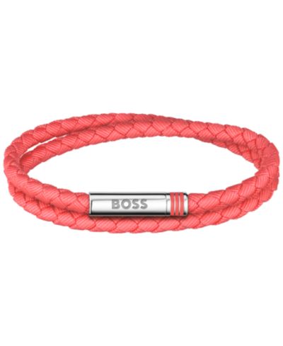 Hugo Boss Men Ares Summer Stainless Steel Coral Nylon Cord Bracelet