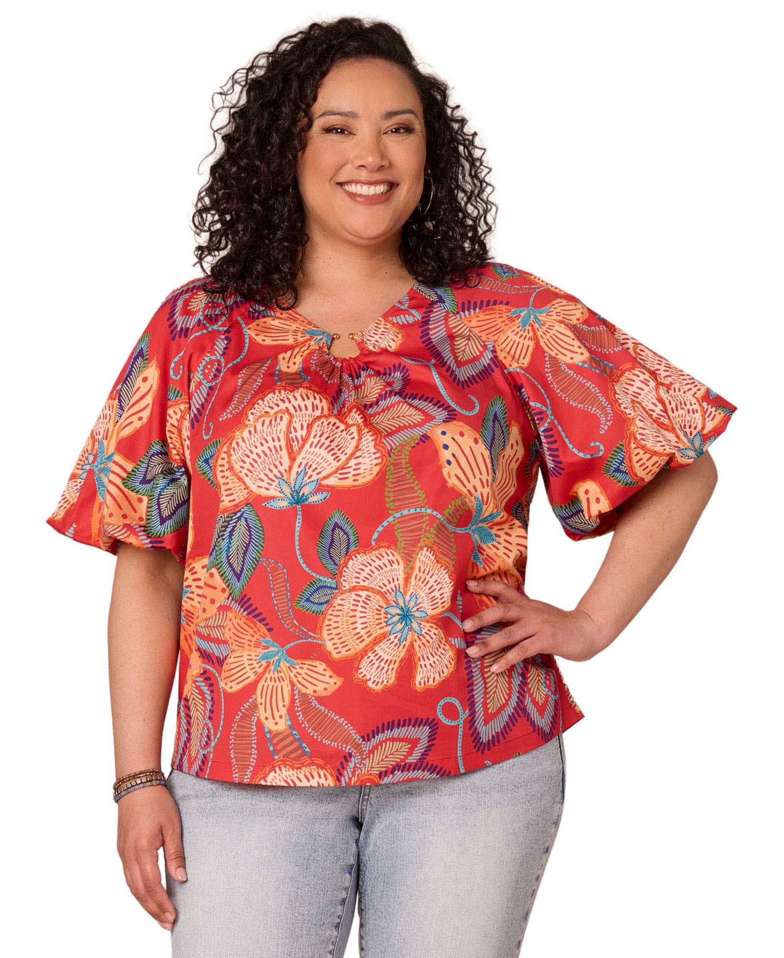 Democracy Plus Size Топ Bubble Bell-Sleeve с принтом