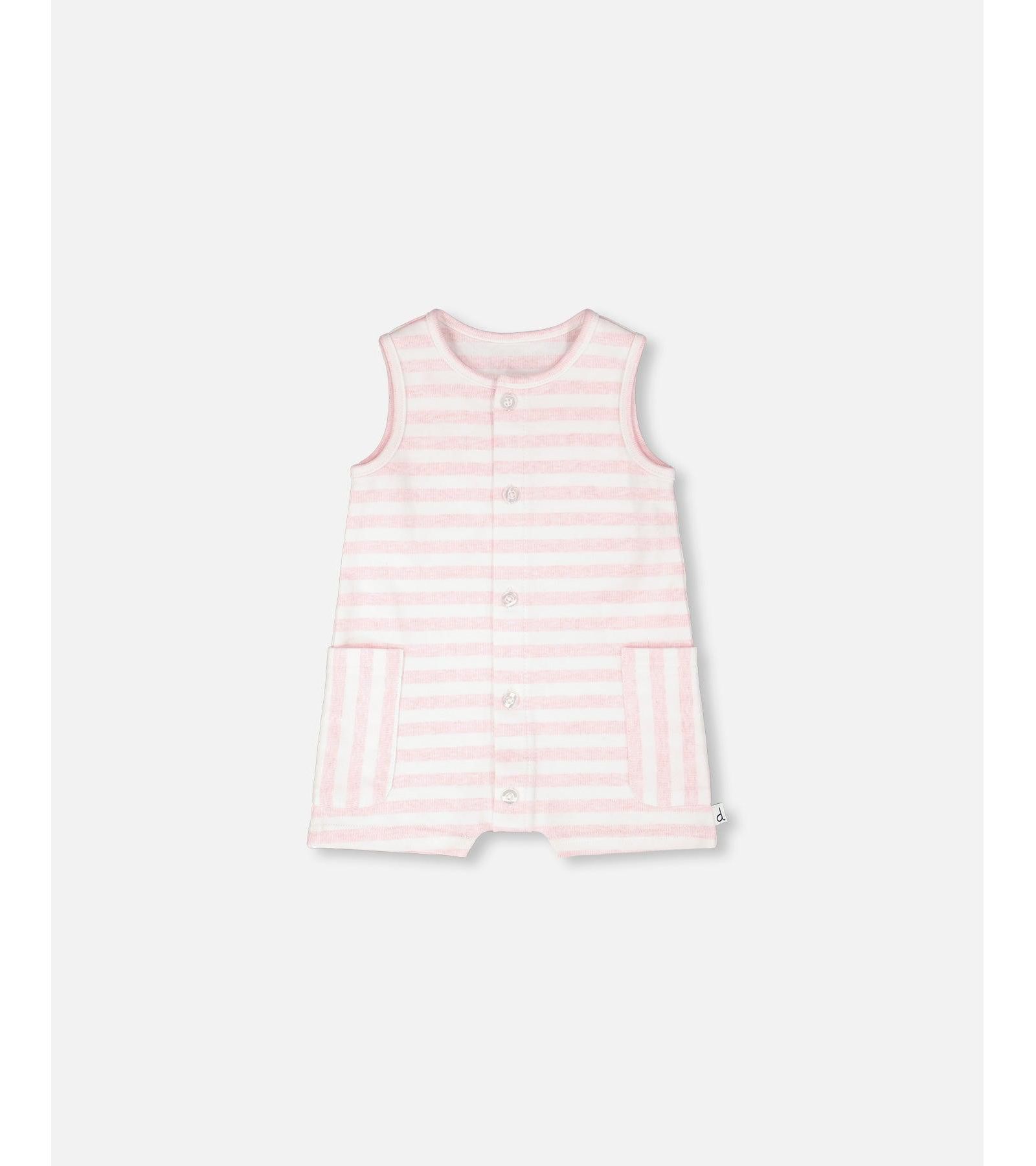 Deux par Deux Baby Boys Cotton Striped Romper White and Pink Stripes
