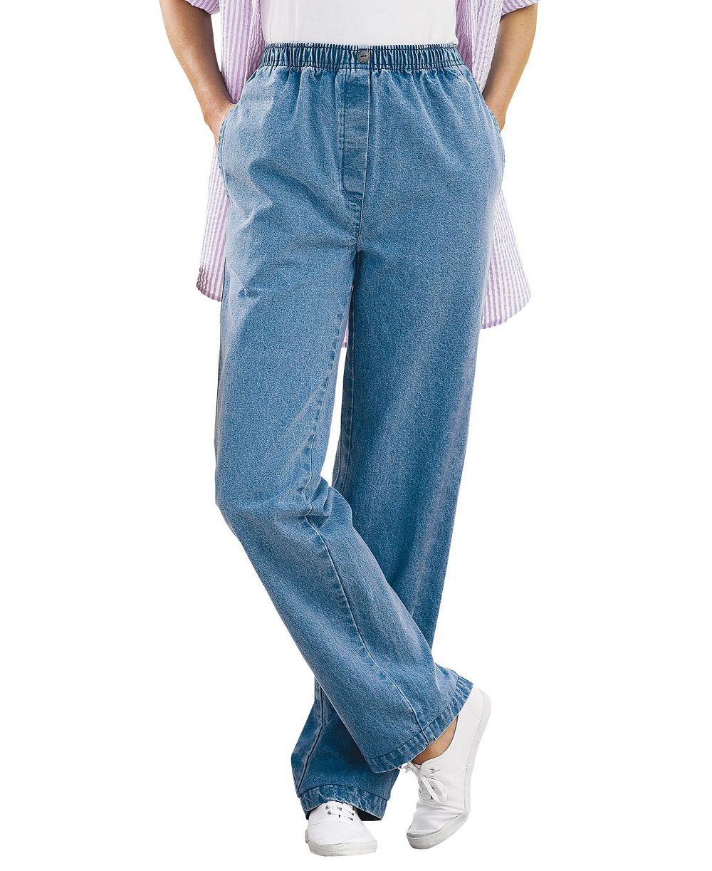 Woman Within Women's Within Straight-Leg All-Cotton Denim Pull-On 7-Day Elastic-Waist Jeans