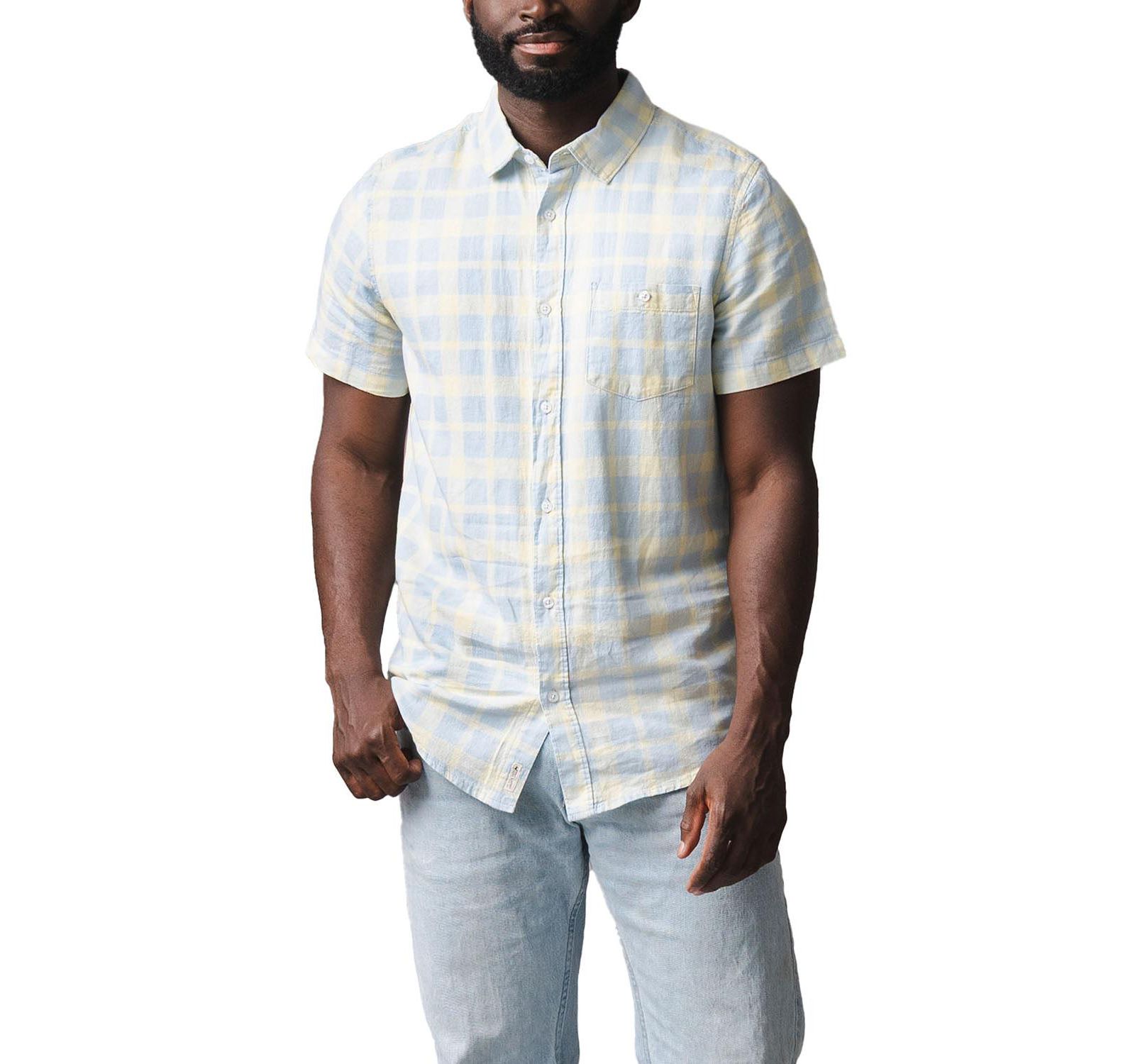 Hope & Henry Men's Hope and Henry Linen Short Sleeve Button Down Shirt
