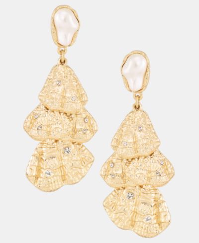 I.N.C. International Concepts Pavé Shell & Imitation Pearl Shaky Drop Earrings, Macy's Exclusive