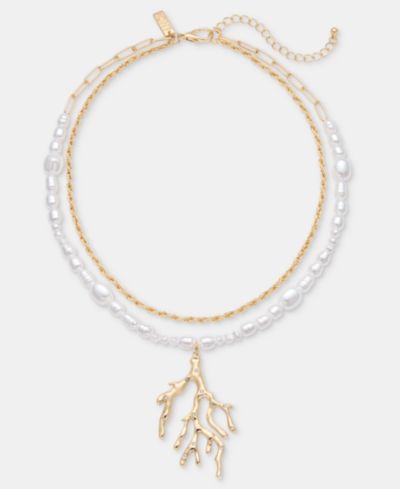 I.N.C. International Concepts Pavé & Imitation Pearl Coral Layered Pendant Necklace, 16-1/2" + 3" extender, Macy's Exclusive