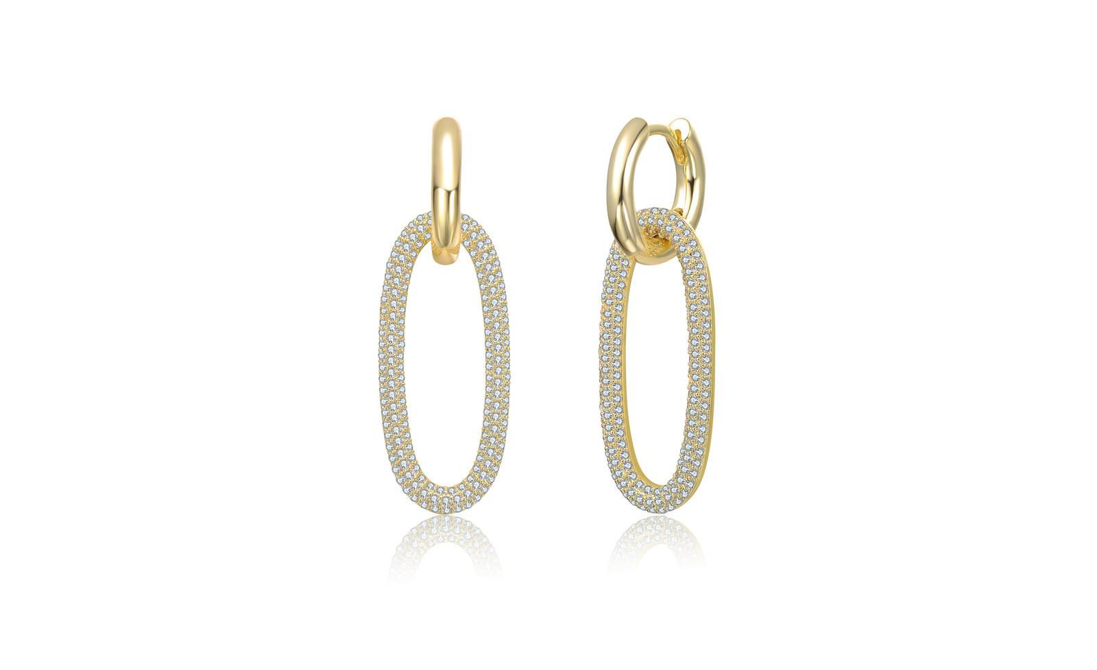 Серьги-кольца Rachel Glauber Elegant Cubic Zirconia Encrusted Oval Hoop Drop