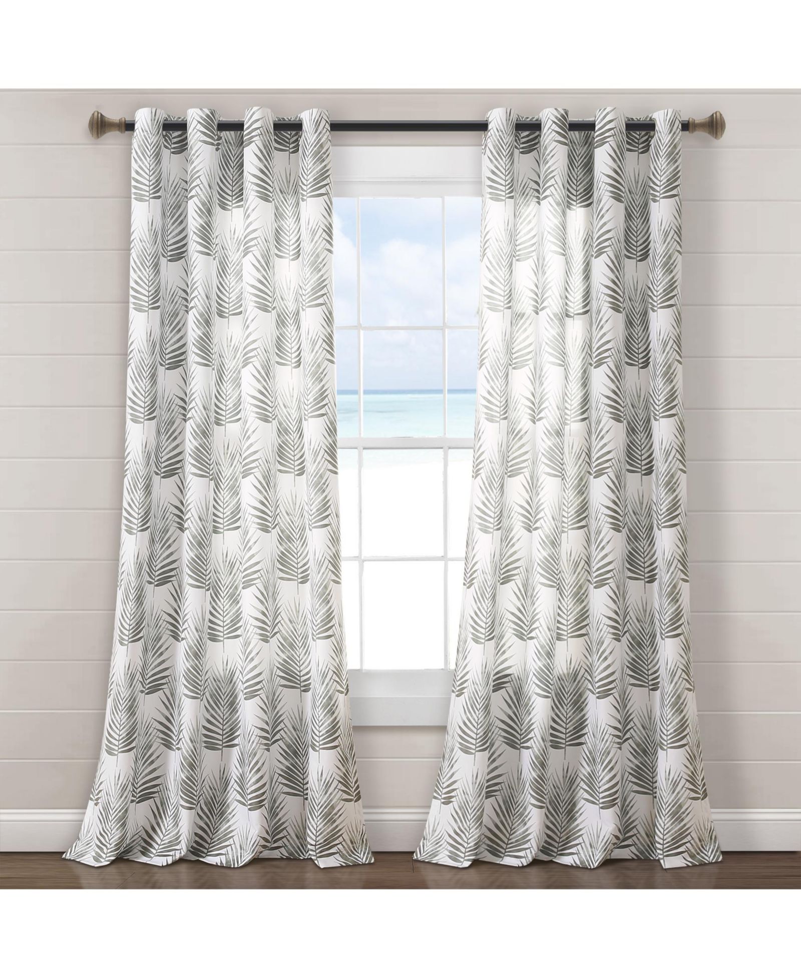 Lush Decor Palm Lane Light Filtering Window Curtain Panels Pair 52"W x 84"L Gray - Coastal Curtains For Bedroom Or Living Room - Beach House Decor