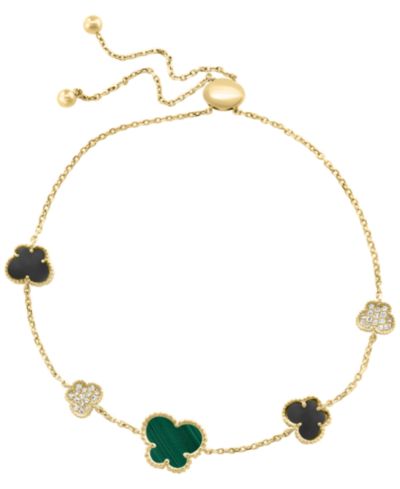 EFFY Collection Malachite, Onyx & Diamond (1/10 ct. t.w.) Bracelet in 14k Yellow Gold