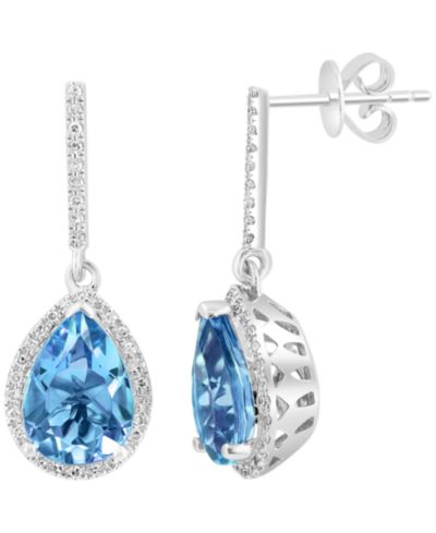 Серьги-подвески EFFY Collection London Blue Topaz и Diamond в белом золоте 14k