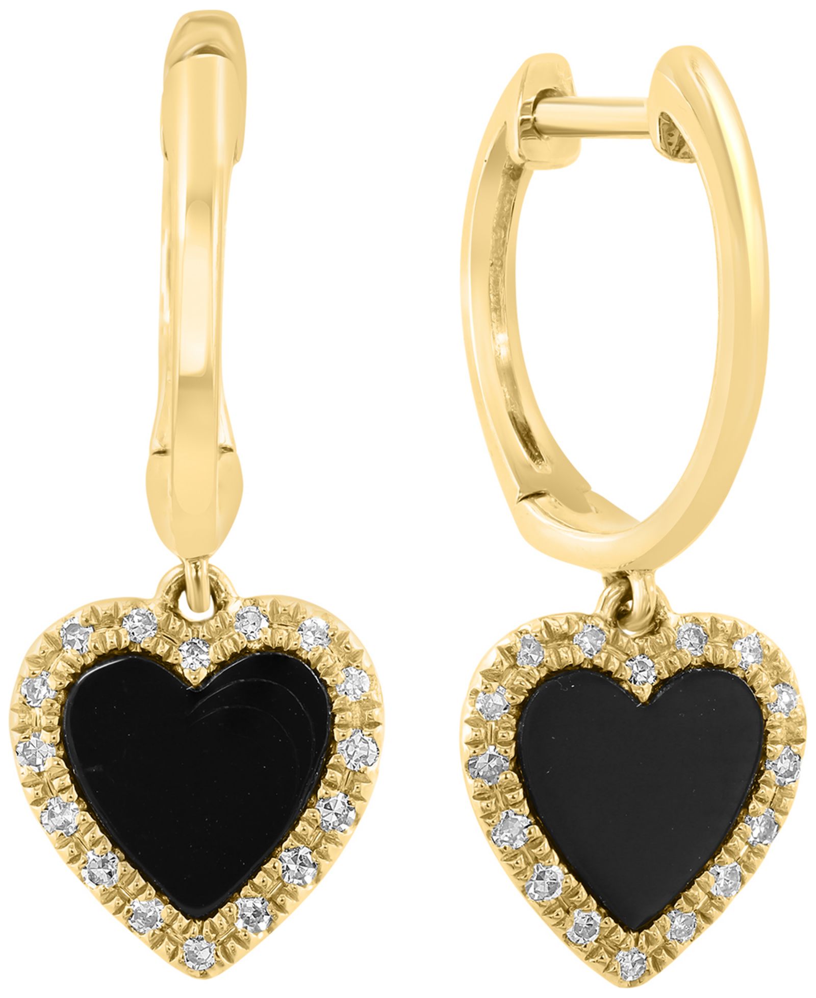 Серьги-подвески EFFY Collection Onyx & Diamond (1/10 ct. t.w.) в 14k Yellow Gold