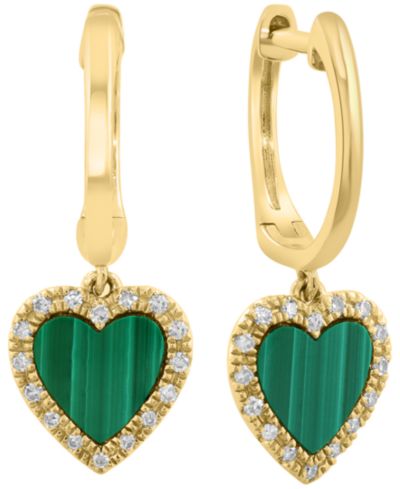 EFFY Collection серьги-подвески с малахитом и бриллиантами в 14k желтом золоте