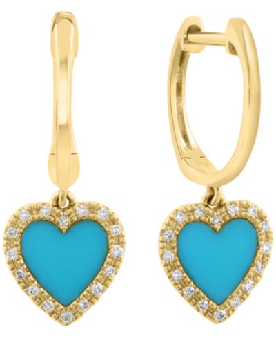 EFFY Collection Turquoise & Diamond (1/10 ct. t.w.) Heart Drop Earrings in 14k Yellow Gold