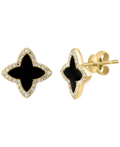 Серьги EFFY Collection Onyx & Diamond (1/6 ct. t.w.) из желтого золота 14k
