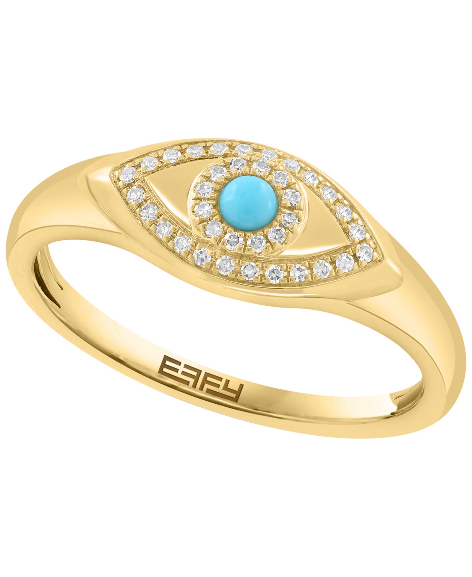 EFFY Collection Diamond (1/10 ct. t.w.) and Turquoise Ring in 14k Yellow Gold