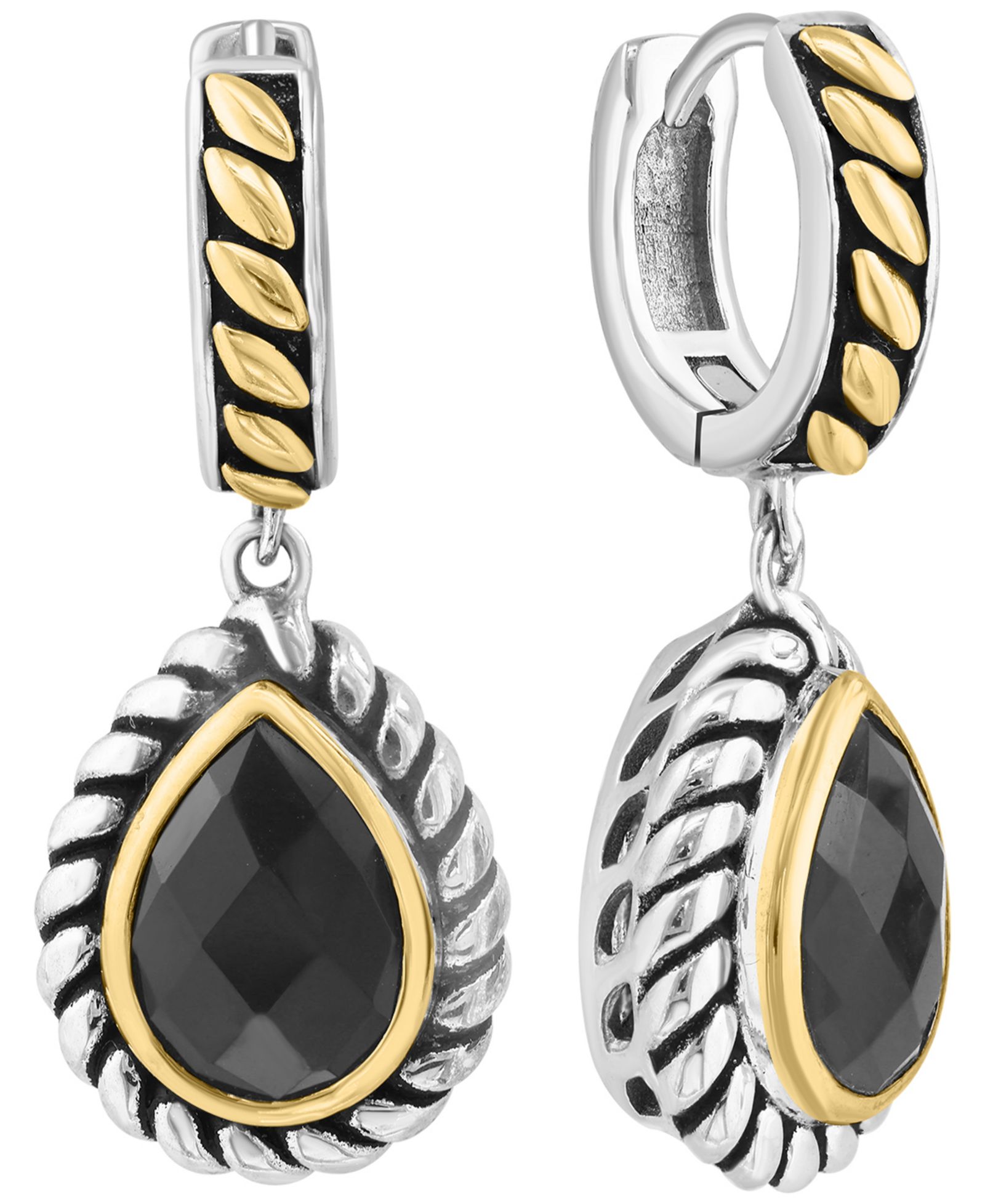 EFFY Collection Onyx Drop Earrings in Sterling Silver with 18k Yellow Gold