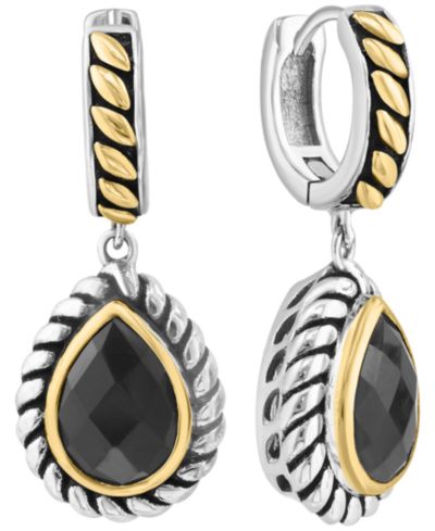 Серьги-подвески EFFY Collection Onyx из серебра с золотом 18k