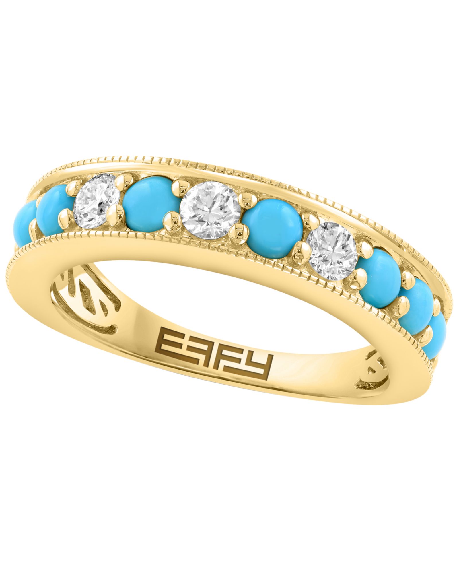 EFFY Collection Кольцо с бриллиантами (1/3 ct. t.w.) и бирюзой в 14k Yellow Gold