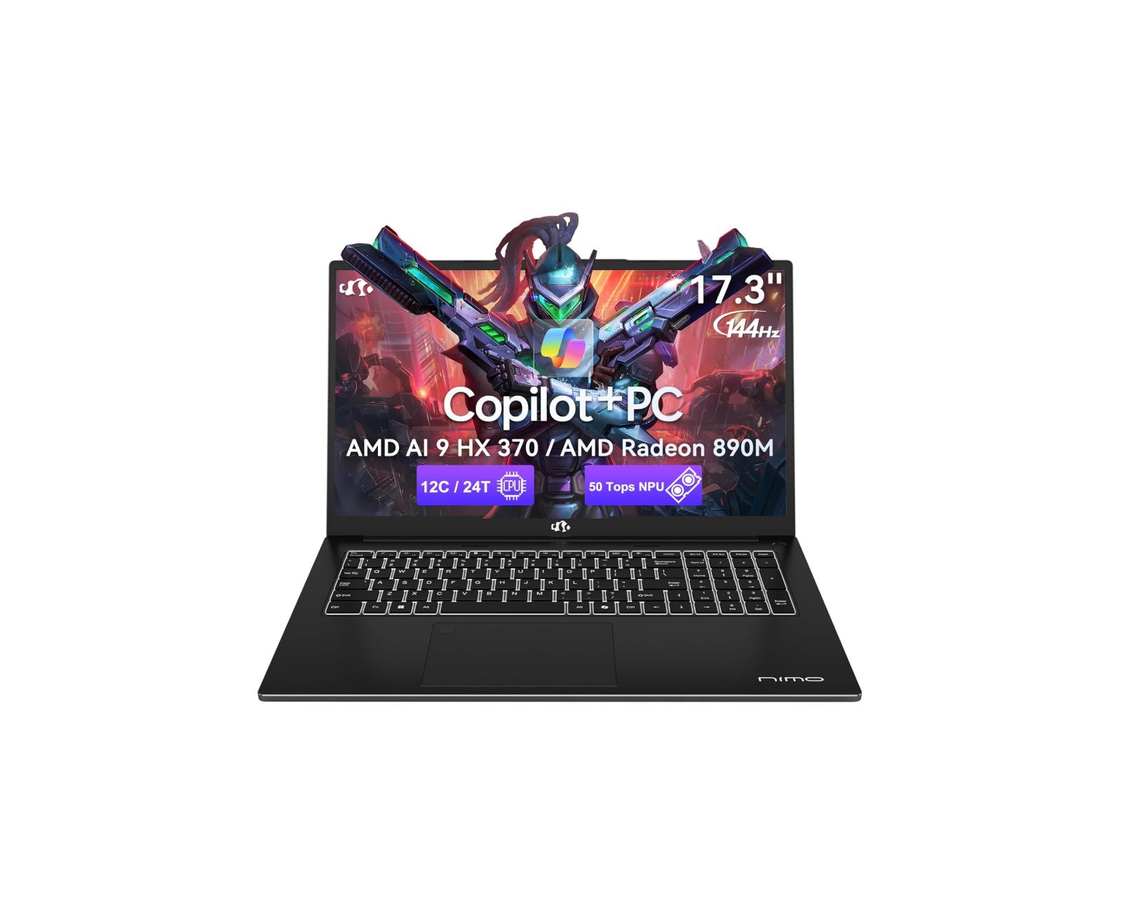 Ноутбук NIMO 17.3" AI, AMD Ryzen AI 9 HX 370, Radeon 890M, 64GB RAM 1TB SSD, 144Hz