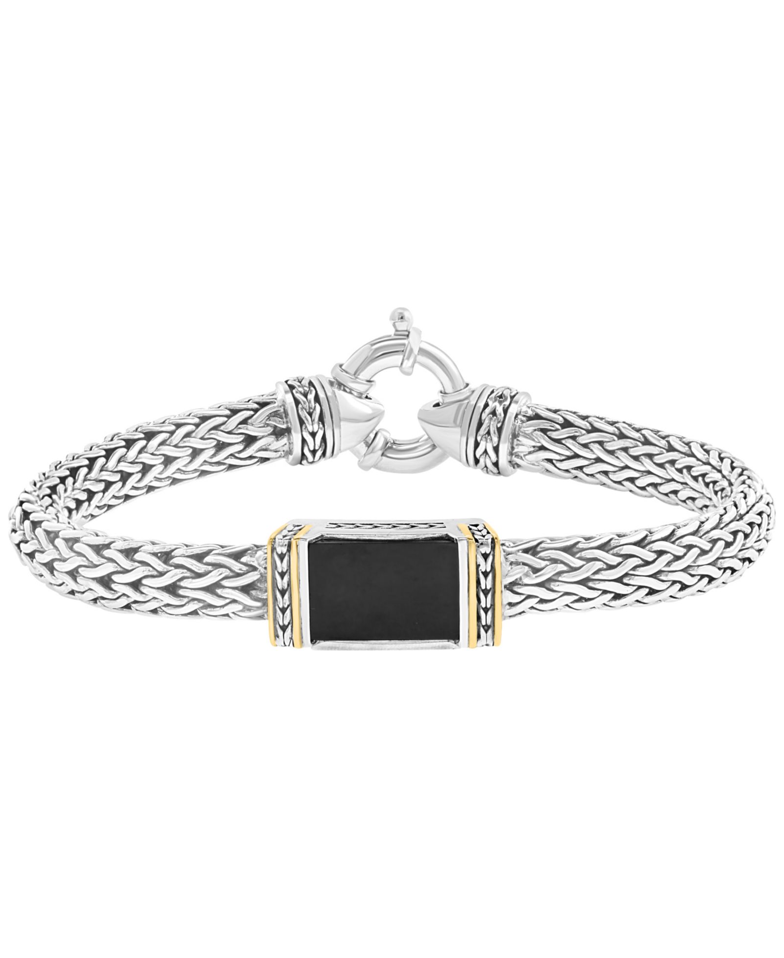 EFFY Collection Men's Onyx Bracelet in Sterling Silver with 14k Yellow Gold