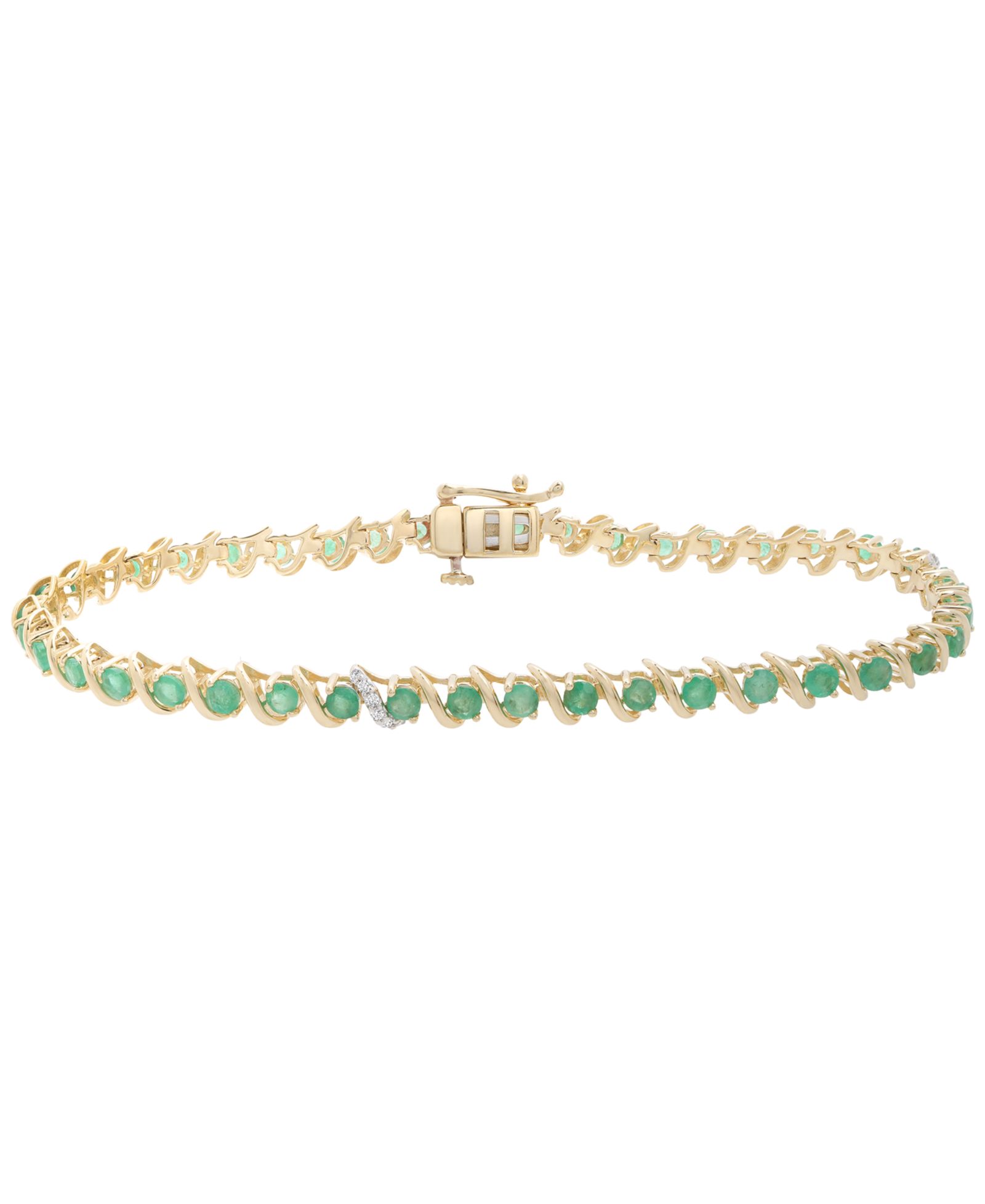 Браслет Macy's Emerald (2-7/8 ct. t.w.) and Diamond (1/10 ct. t.w.) в 10k Yellow Gold