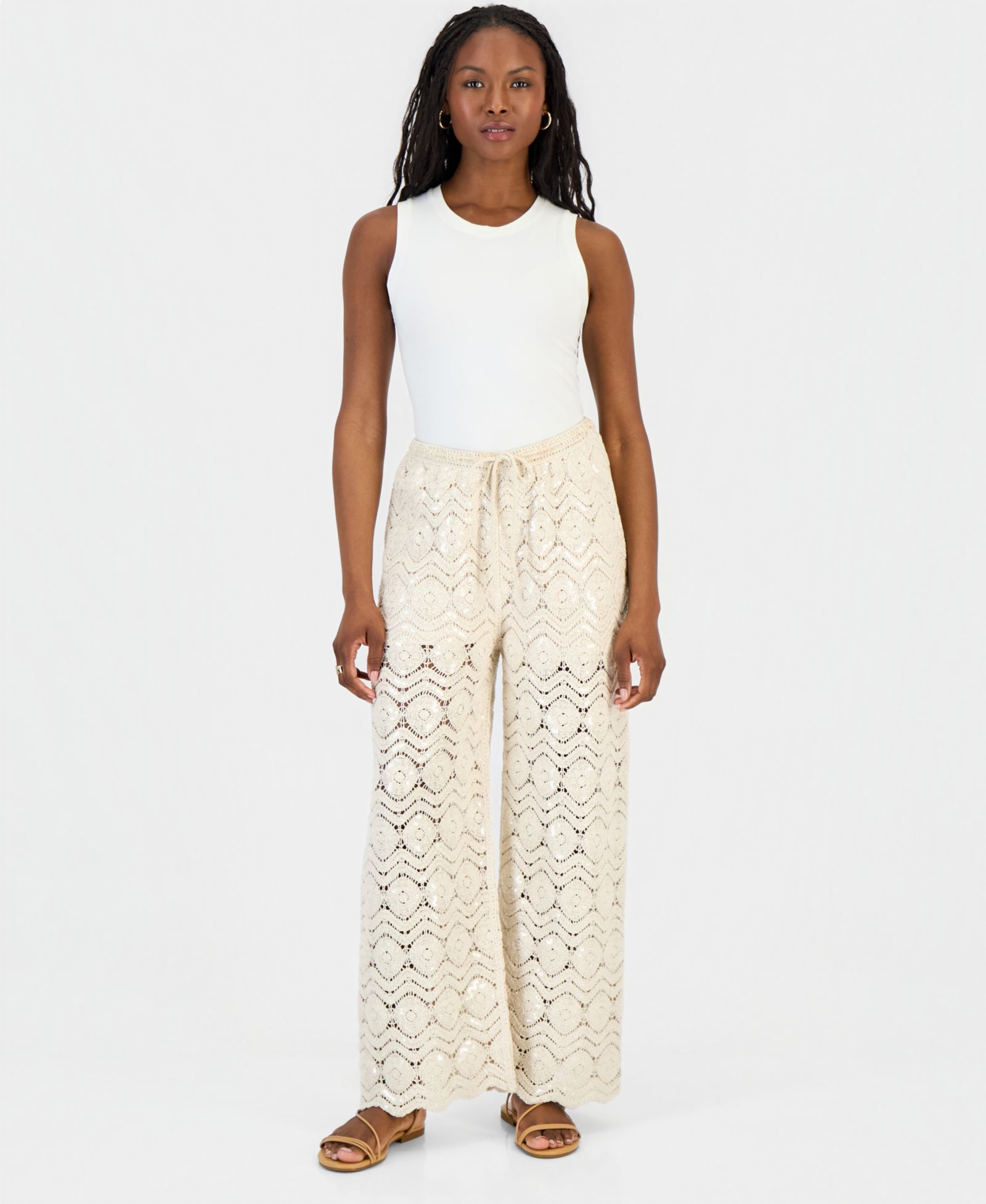 And Now This Petite Sequin Crochet Wide-Leg Pants, Macy's Exclusive