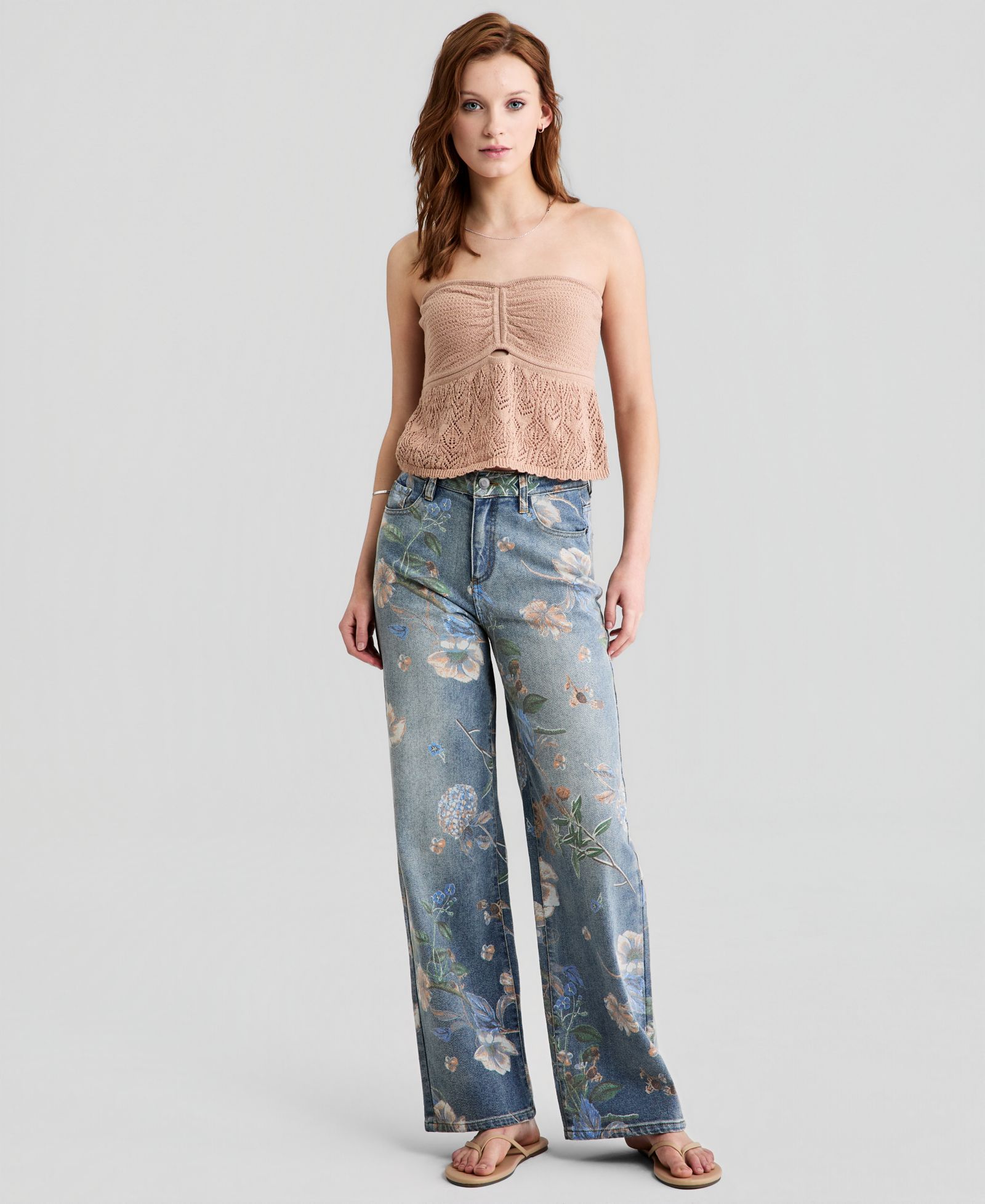 And Now This Petite Floral Painted Wide-Leg Jeans, Macy's Exclusive